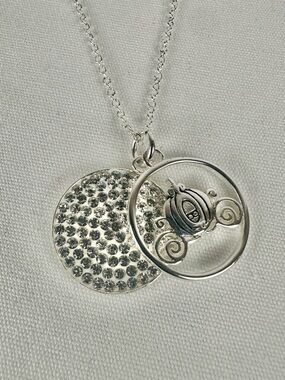 Disney, Cinderella/Carriage and Pave Crystal Pendent Necklace, Chain 18”